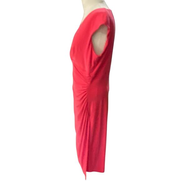 Ralph Lauren Red Ruched Wrap Midi Dress Size 8 - Picture 3 of 9